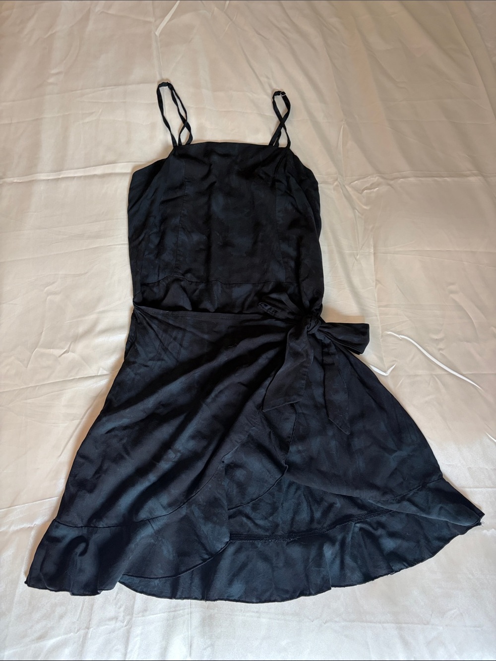 Black Satin-Look Mini Dress with Tie Waist